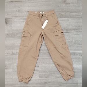 Tan Cargo Pants with Elastic Cuffs